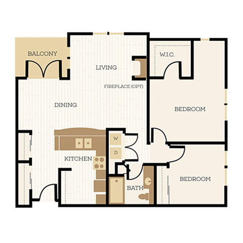 Floor plan for 2 beds, 1 bath, 1090 sqft
